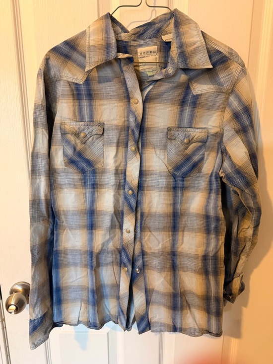 Roper Tops - Roper Women’s Western Plaid Snap Shirt - Blue & Cream